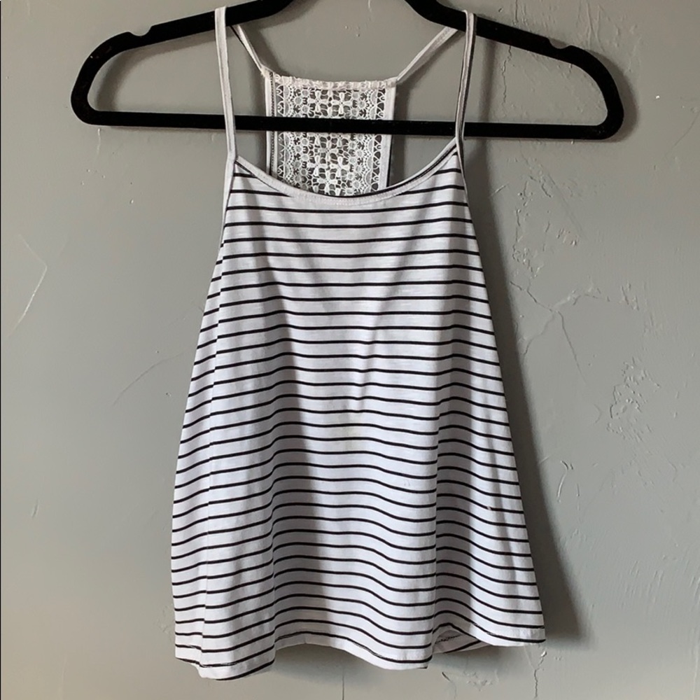 SO sz14 tank grey stripes racer back crochet NWOT